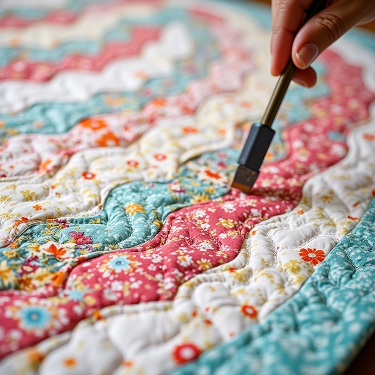 Adicionando uma borda colorida a uma colcha 'jelly roll' finalizada.