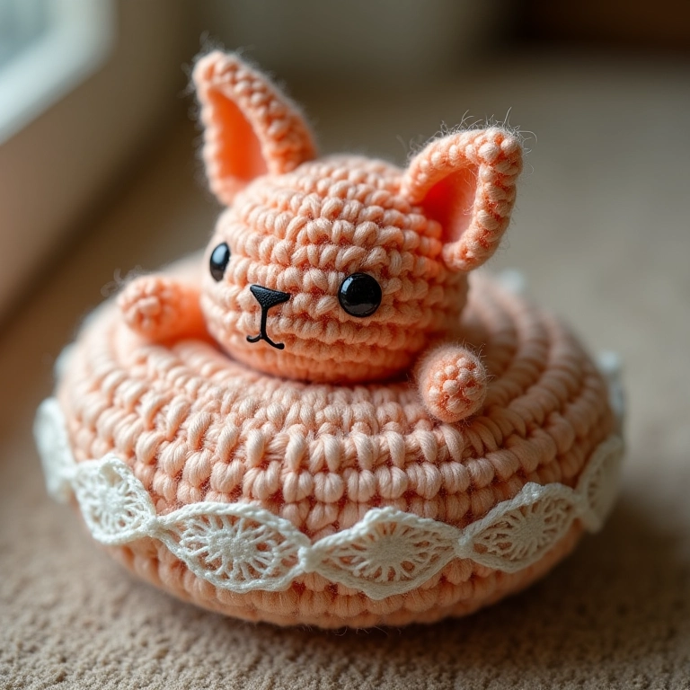 Almofada de crochê para alianças com detalhes.