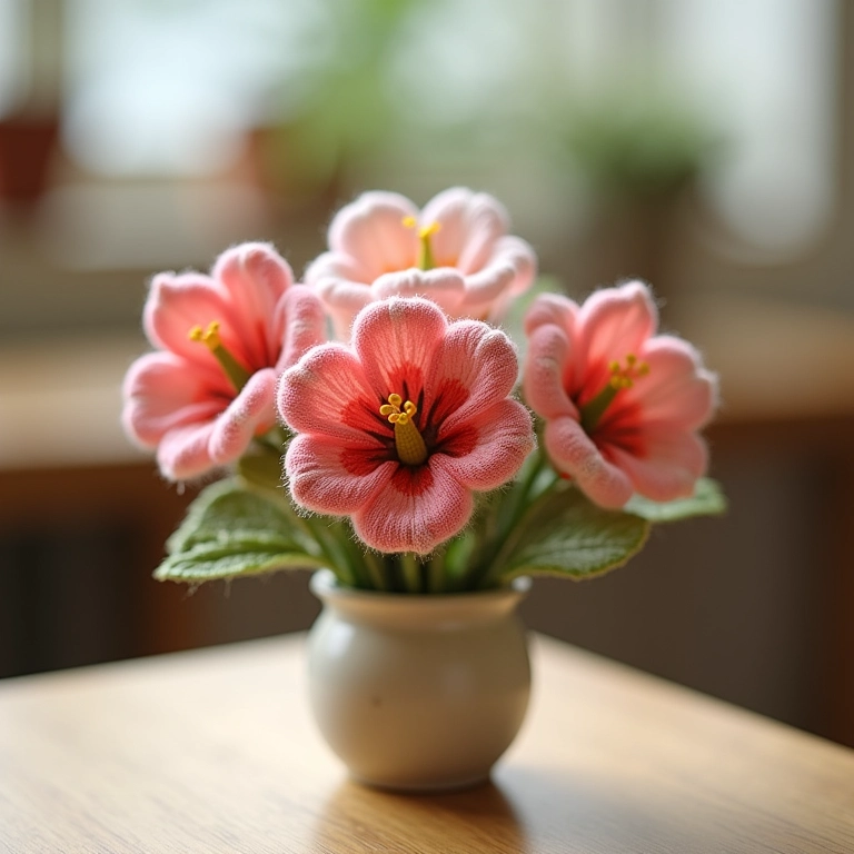 Amigurumi com bordados florais.