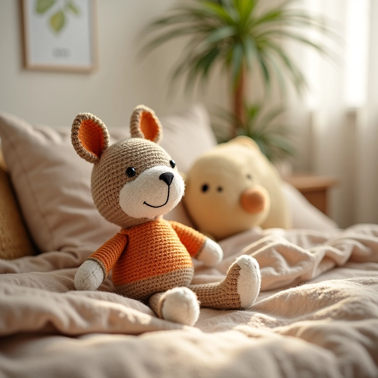 Amigurumi de canto de quarto aconchegante com decoração reciclada.