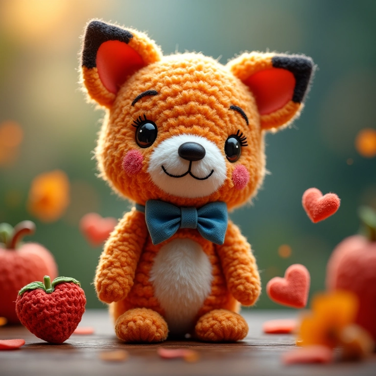 Amigurumi de crochê com técnica de colagem.