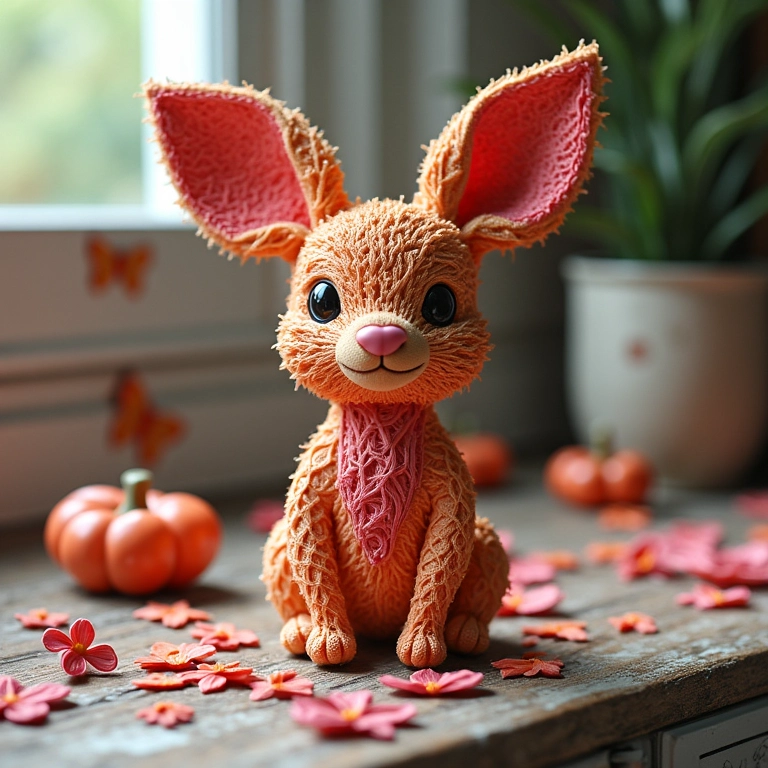 Amigurumi de crochê de desenho abstrato.