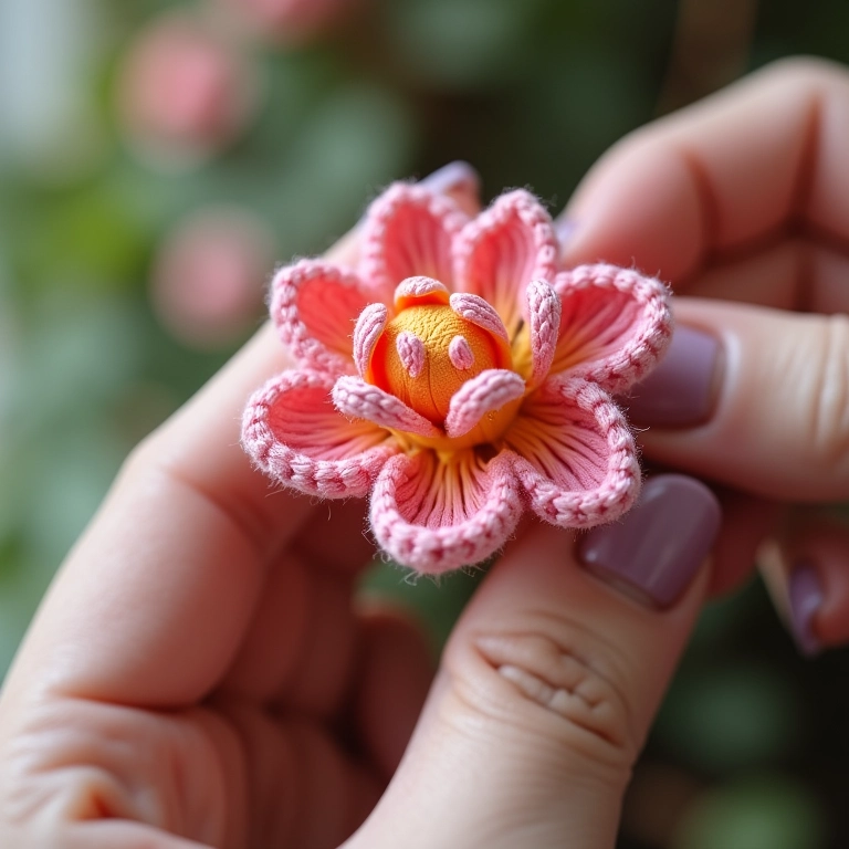 Amigurumi de crochê de flor delicada.