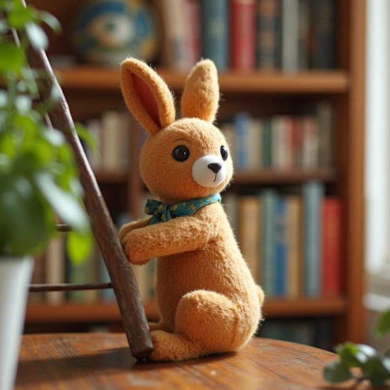 Amigurumi de escada antiga reutilizada como estante.