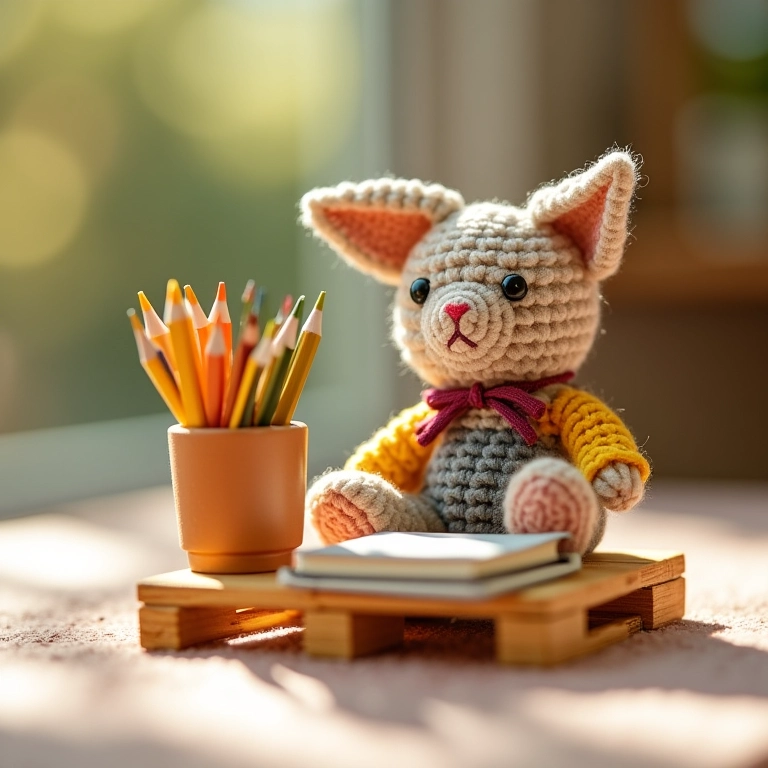 Amigurumi de escrivaninha de pallet.