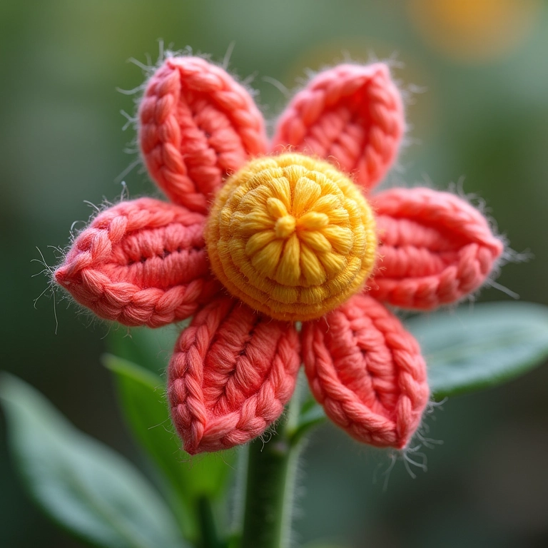 Amigurumi de flor de 6 pétalas com diferentes texturas.