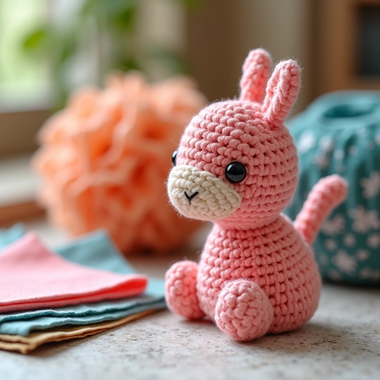 Amigurumi de flor de crochê com feltro e outros materiais.