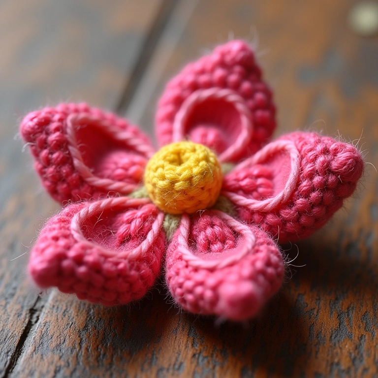 Amigurumi de flor feito com sobras de lã.