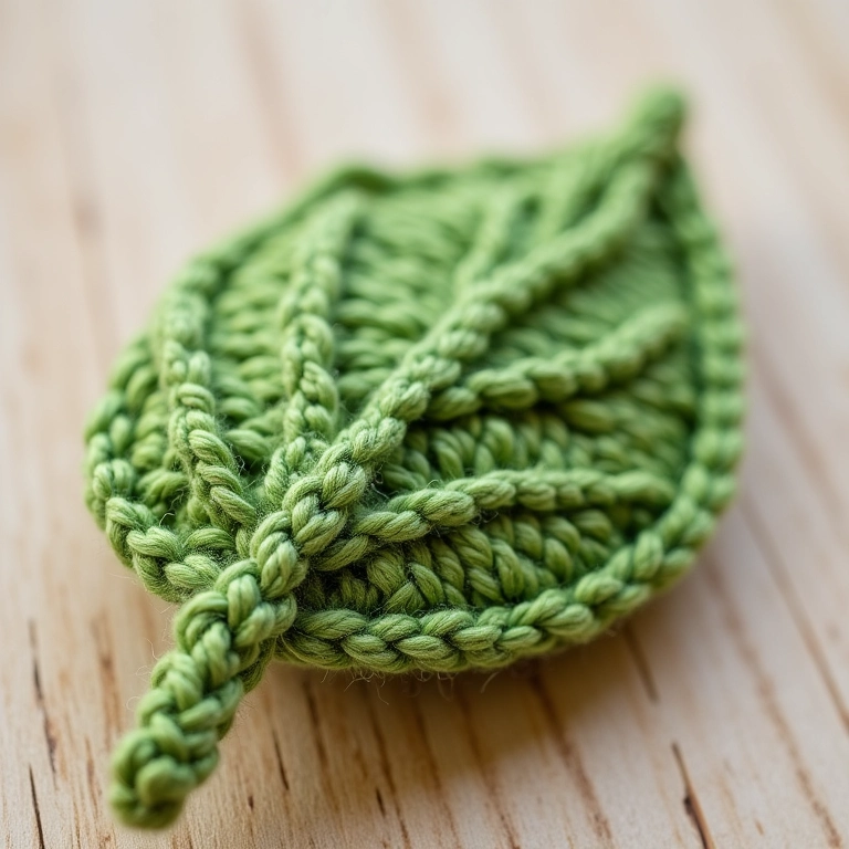 Amigurumi de folha em crochê com ponto mosca.
