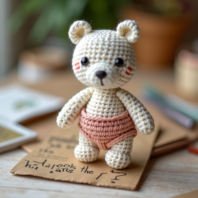 Amigurumi de fraldinha com texto sobre sua popularidade como lembrancinha.