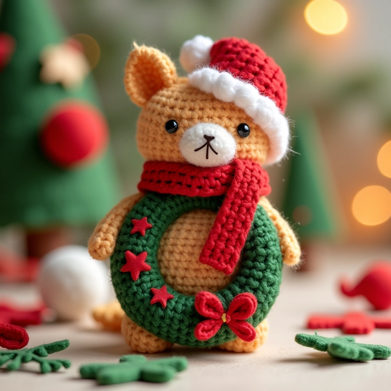 Amigurumi de guirlanda natalina personalizável com feltro.