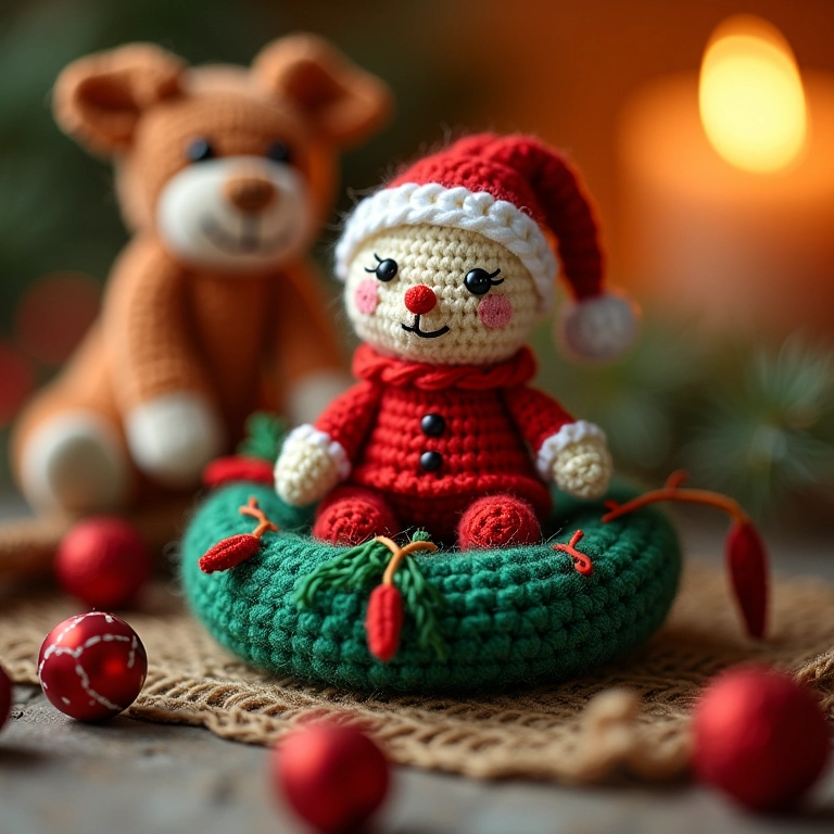 Amigurumi de guirlanda sustentável feito com crochê e feltro reciclado.