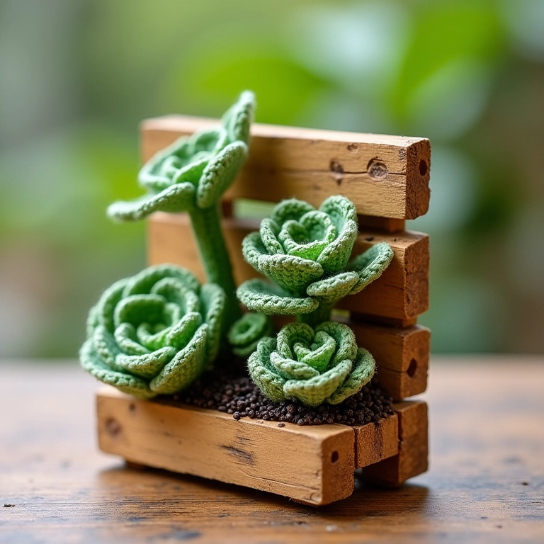 Amigurumi de jardim vertical de pallet.