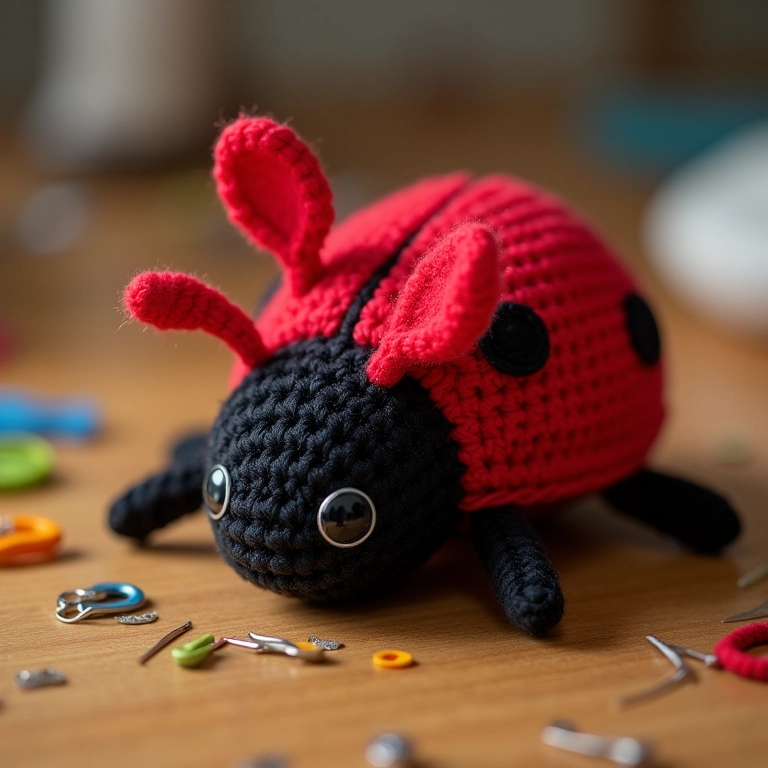 Amigurumi de joaninha em crochê, perfeito para lembrancinha de aniversário.