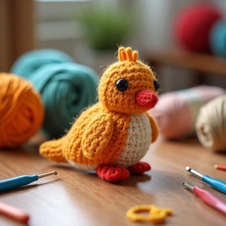 Amigurumi de passarinho de feltro em crochê.