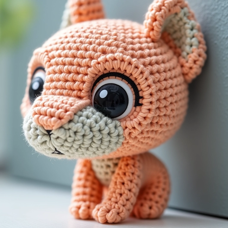 Amigurumi de porta-retrato de EVA com recortes geométricos em crochê.