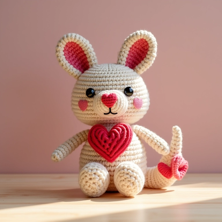 Amigurumi de porta-retrato de EVA com tema de coração em crochê.