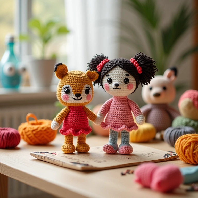 Amigurumi de porta-retrato de EVA com tema de personagens em crochê.