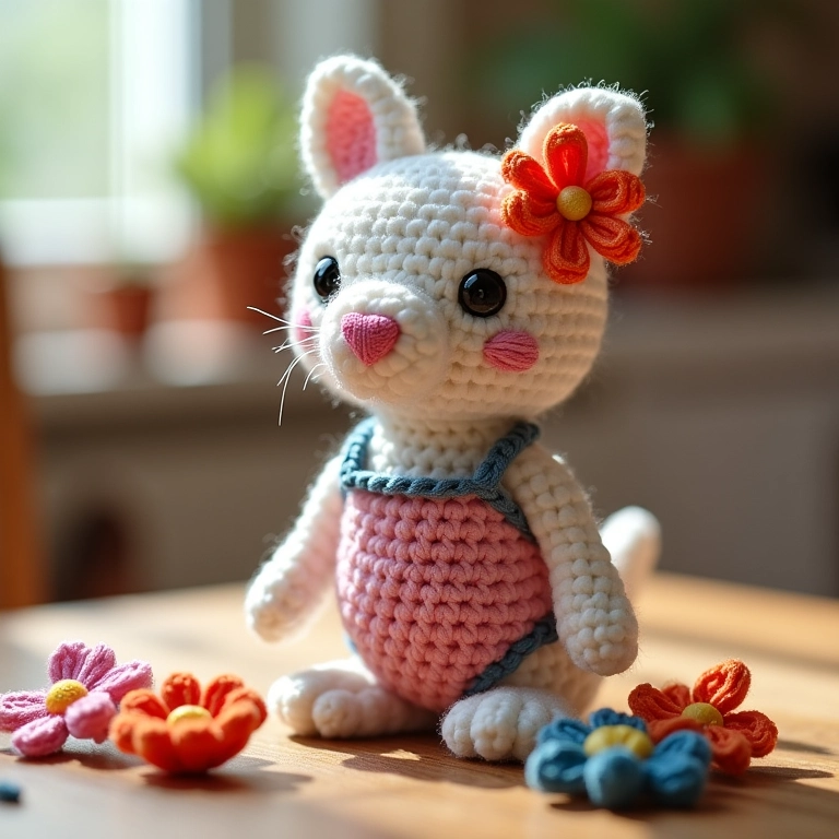Amigurumi de porta-retrato de EVA em crochê com flores de crochê.