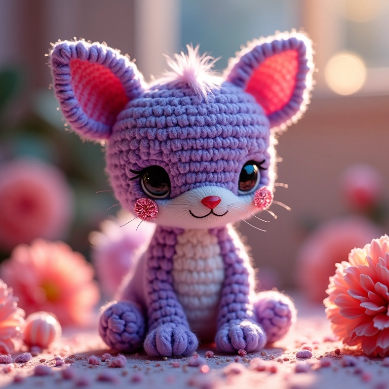 Amigurumi de porta-retrato de EVA em crochê com pedrarias brilhantes.