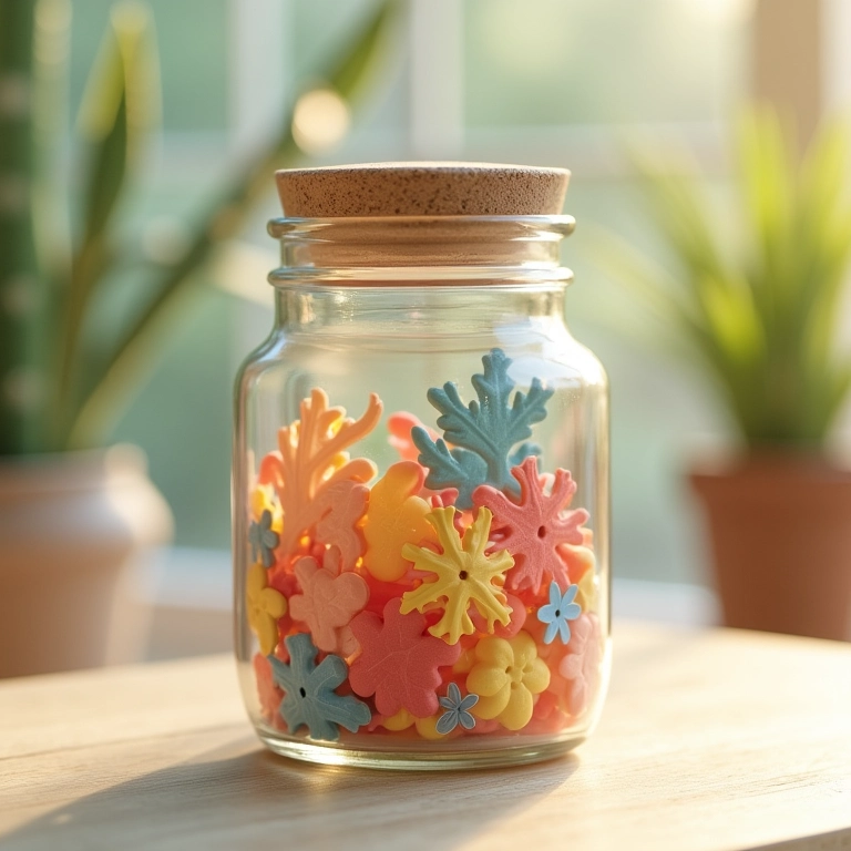 Amigurumi de pote de vidro com diferentes tipos de papel.