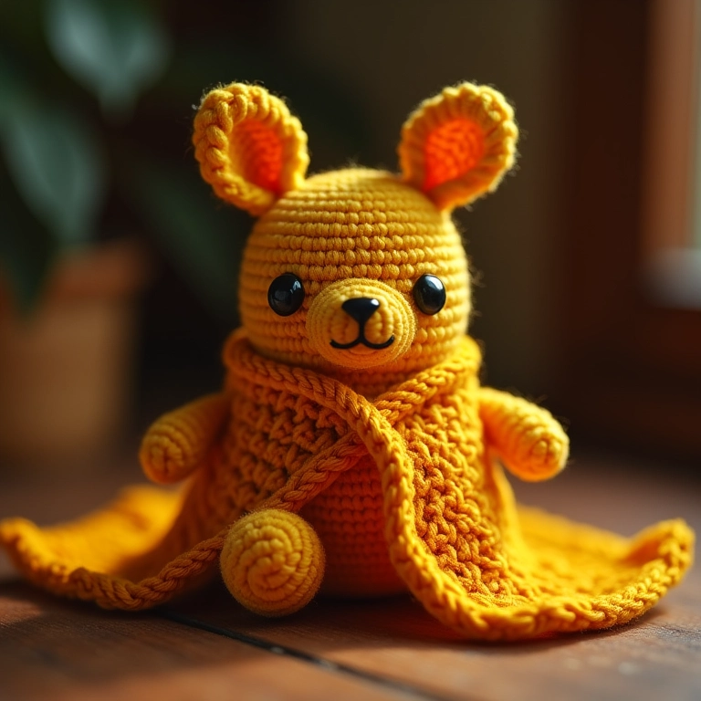 Amigurumi de sabonete coberto por um pano.