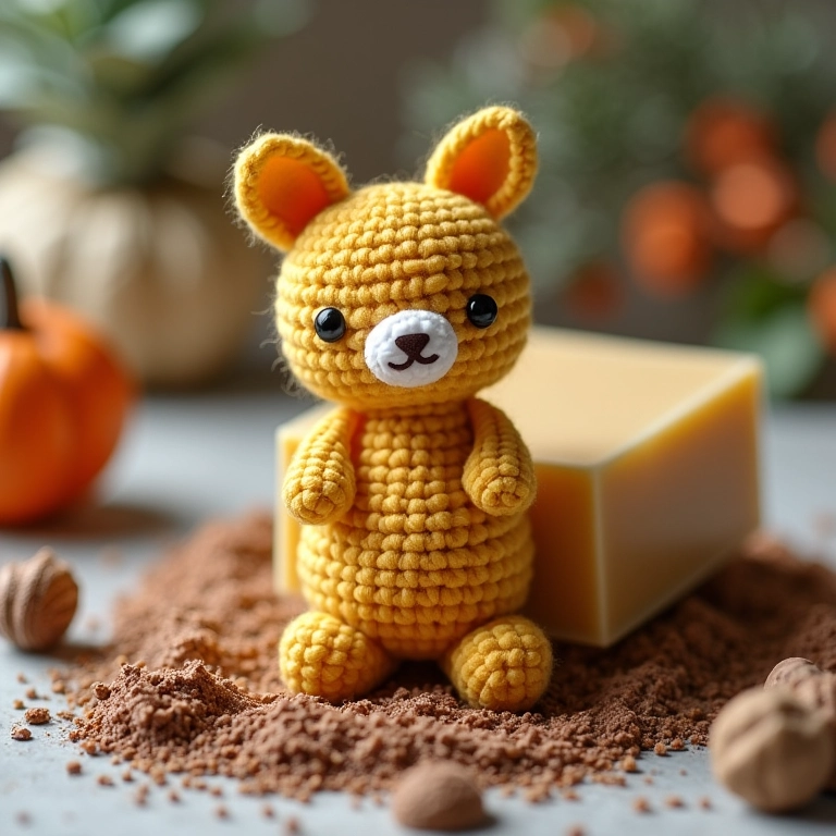 Amigurumi de sabonete com ervas e especiarias.