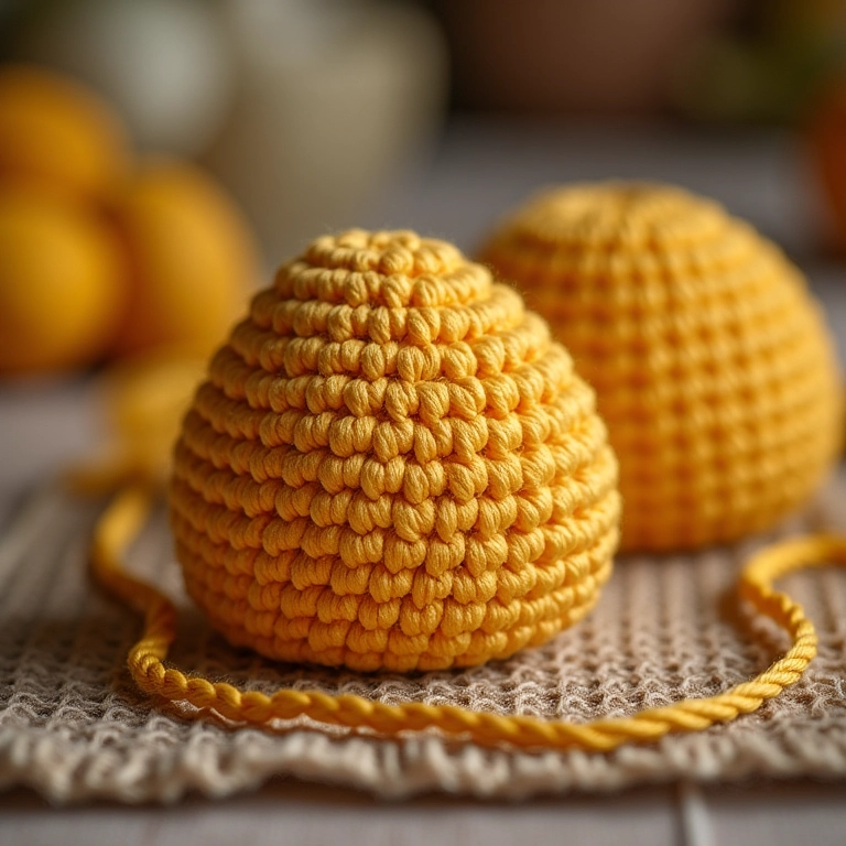 Amigurumi de sabonete de açafrão em crochê, detalhe dos fios de açafrão.