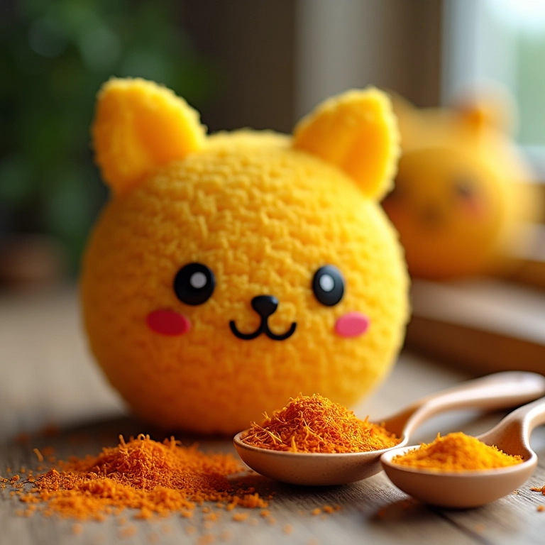 Amigurumi de sabonete e colheres medidoras com açafrão.