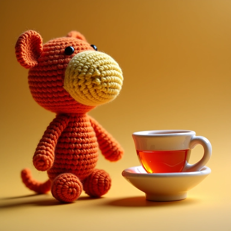 Amigurumi de sabonete e xícara de chá de açafrão.