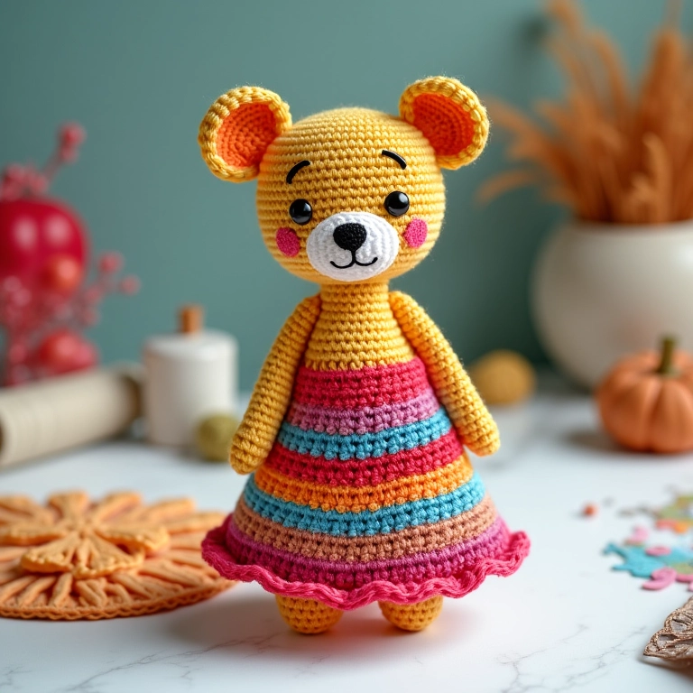 Amigurumi de saia longa colorida com gráfico
