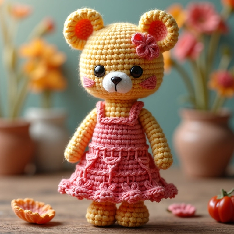 Amigurumi de saia longa com padrão floral