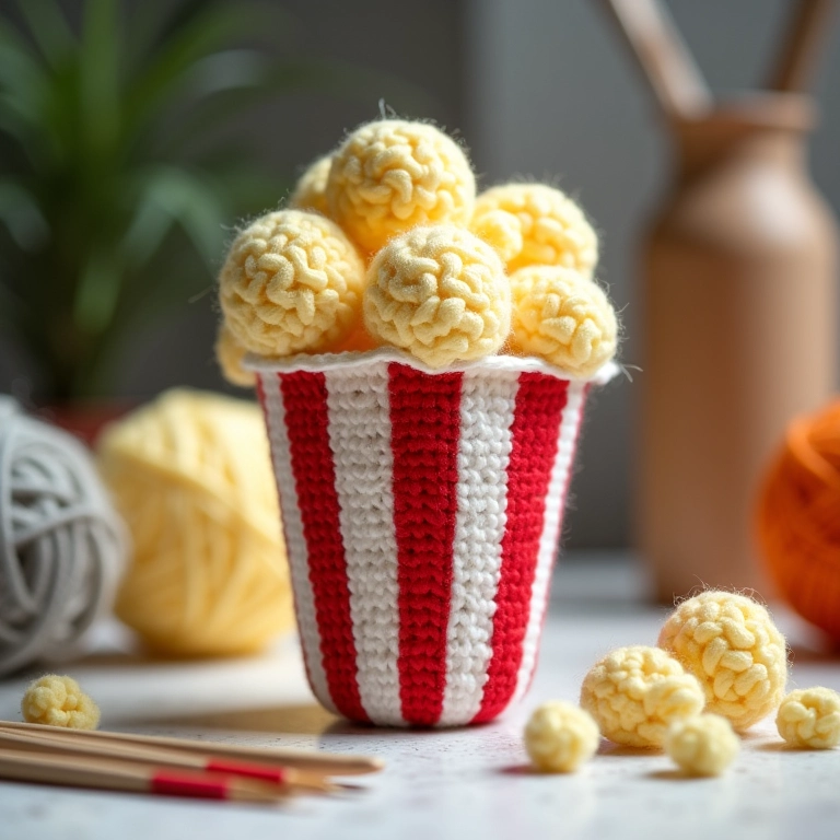 Amigurumi de saquinho de pipoca gourmet.