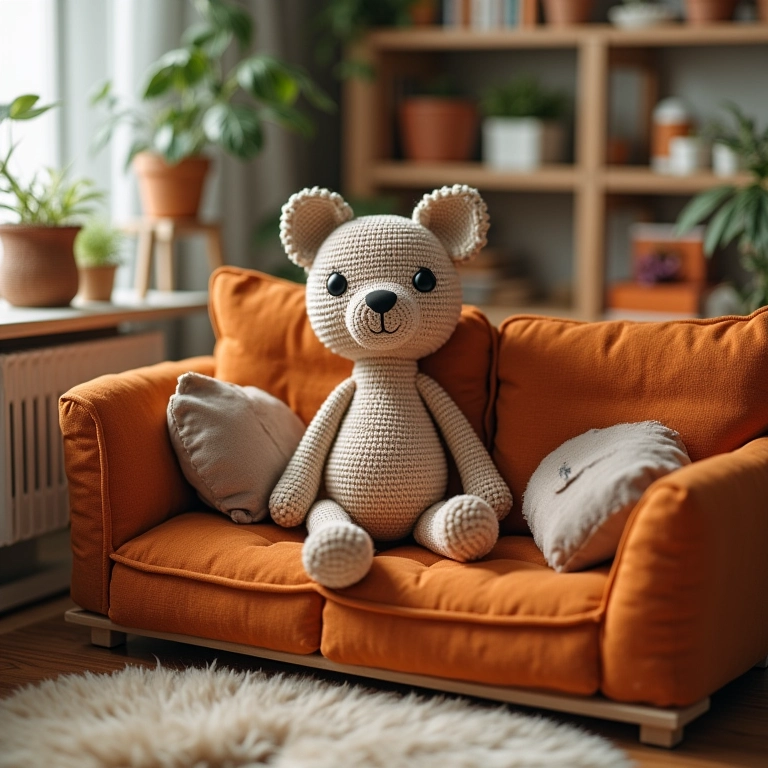 Amigurumi de sofá de canto de pallets com espaço de armazenamento.