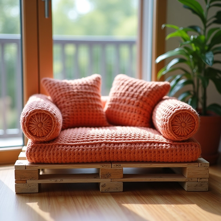 Amigurumi de sofá de canto de pallets para varanda.