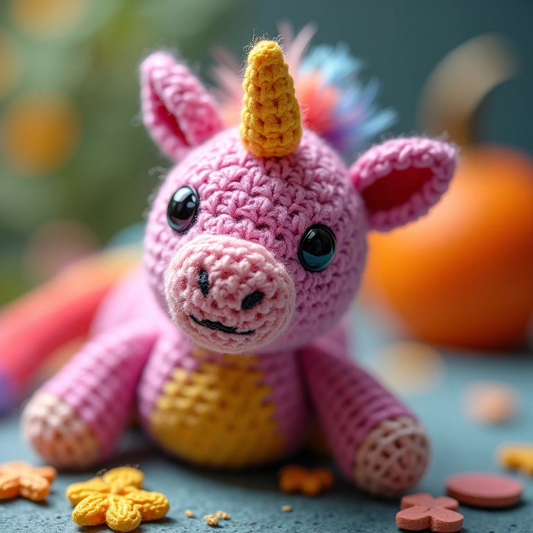 Amigurumi de unicórnio de crochê, lembrancinha criativa de casamento.