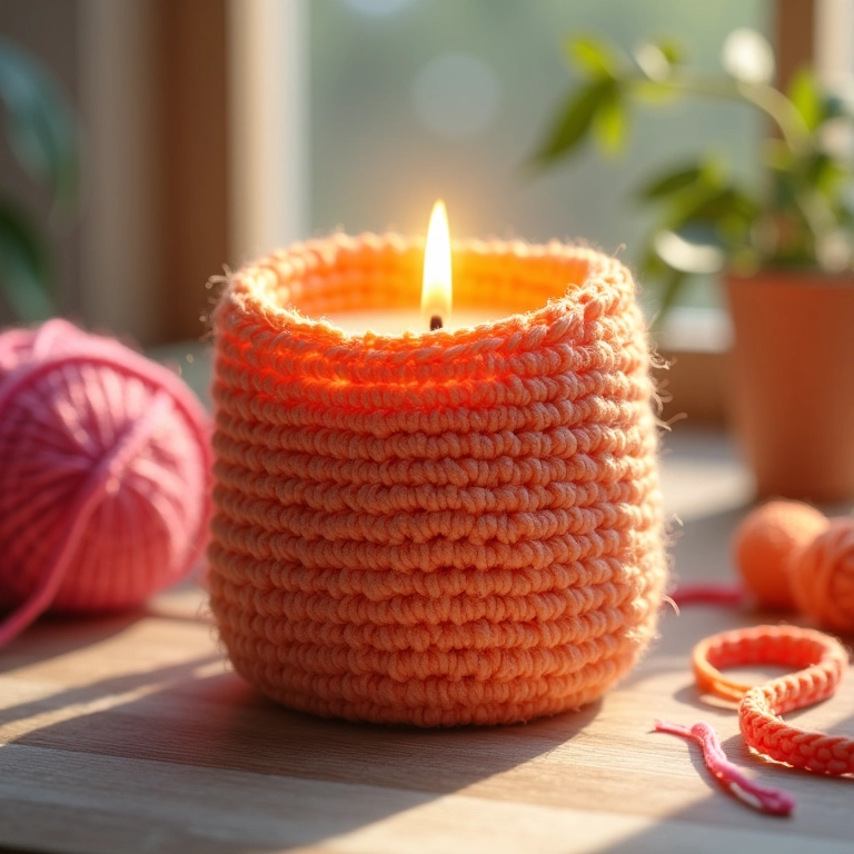 Amigurumi de vela com aplicação de cor em crochê.