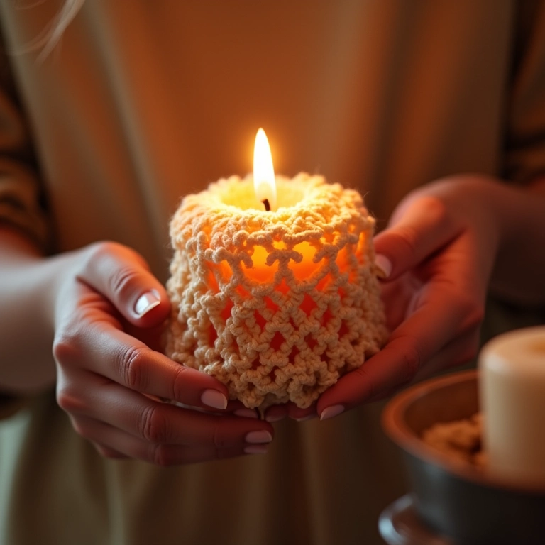 Amigurumi de vela com camadas sobrepostas em crochê.