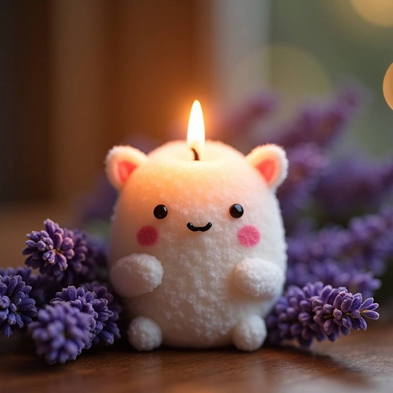 Amigurumi de vela com galhos de lavanda.
