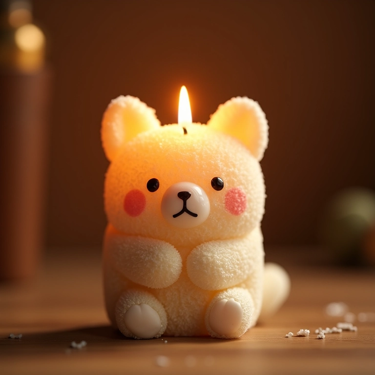 Amigurumi de vela com glitter em crochê.
