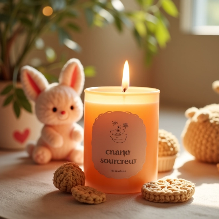 Amigurumi de vela em casca de coco com diferentes tipos de cera de crochê.