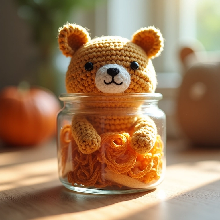 Amigurumi de vidro com textura de guardanapo em crochê.