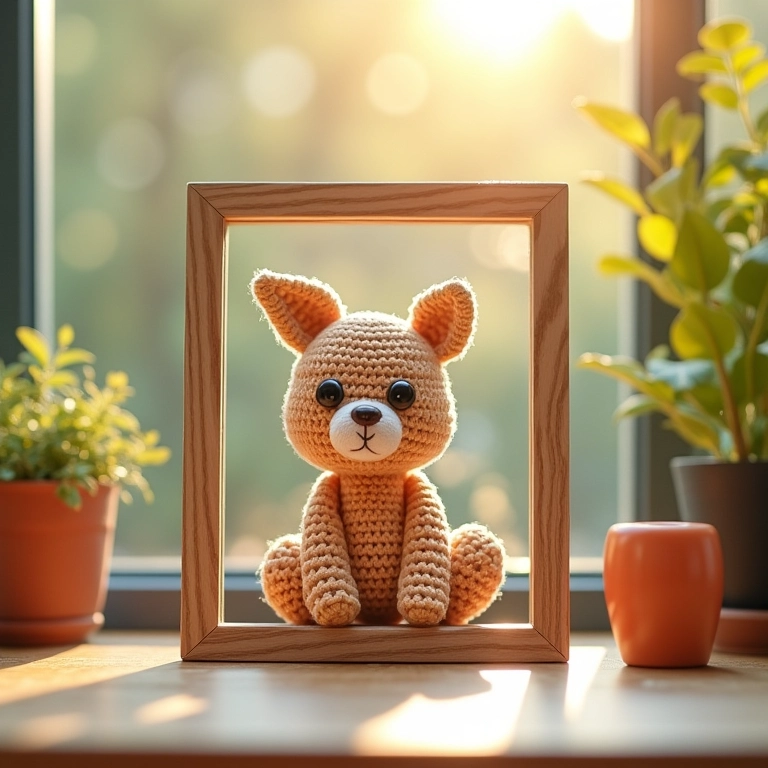 Amigurumi em local com luz indireta para evitar desbotamento.