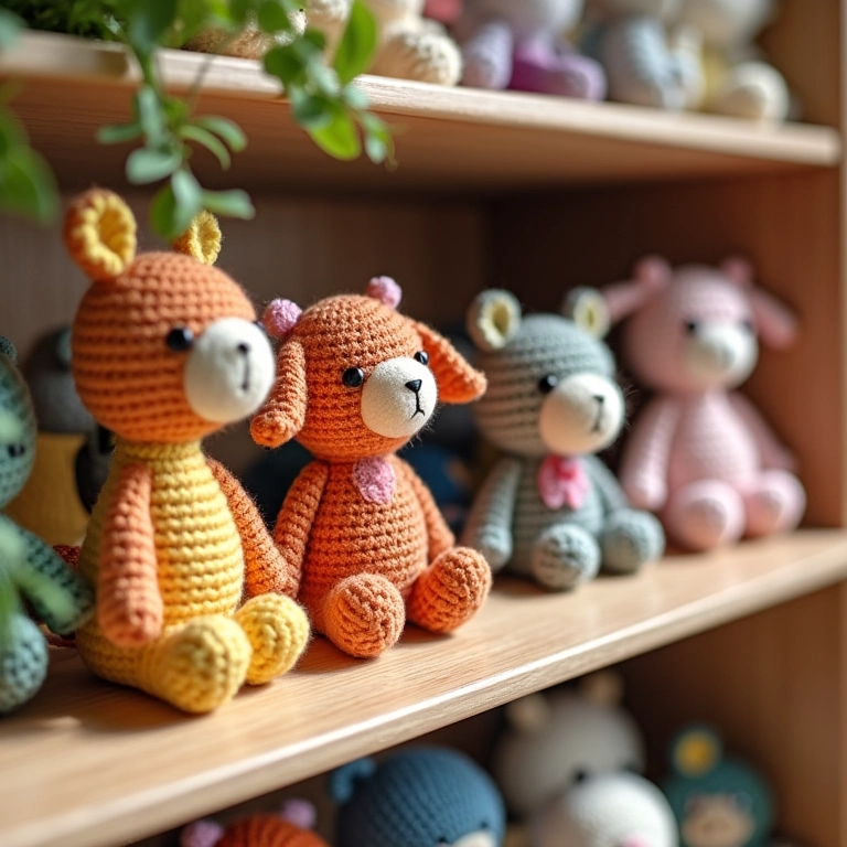 Amigurumis artesanais expostos, estilo Elo7.