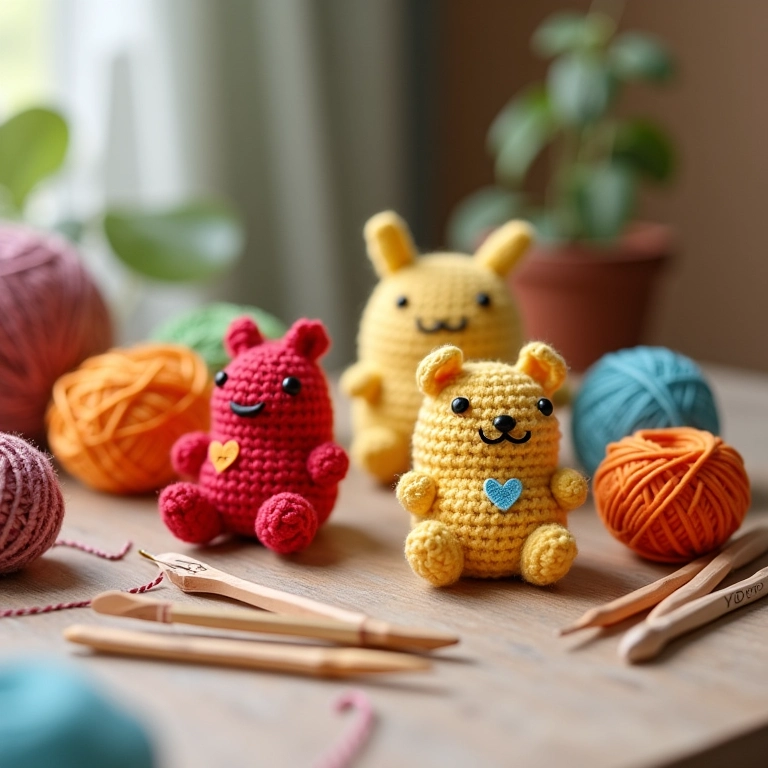 Amigurumis coloridos inspirados em artesanato com palito de picolé.