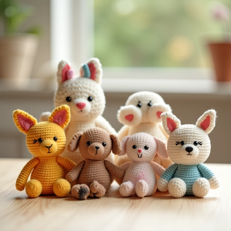 Amigurumis coloridos para lembrancinhas de aniversário infantil.