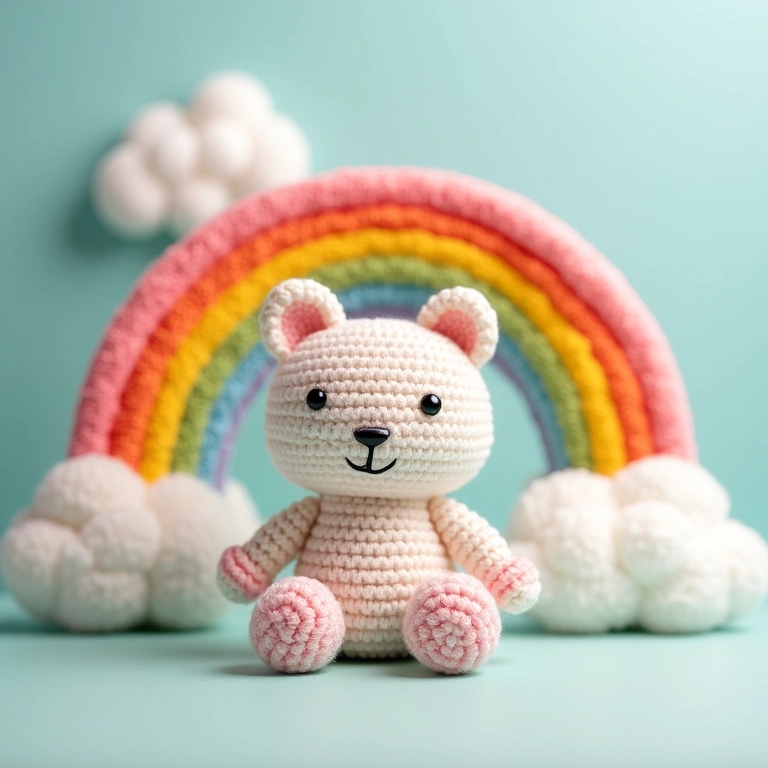 Amigurumis de arco-íris e nuvens para chá de bebê.