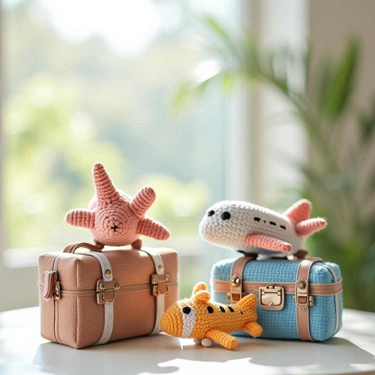 Amigurumis de avião e mala para chá de bebê Viagem.