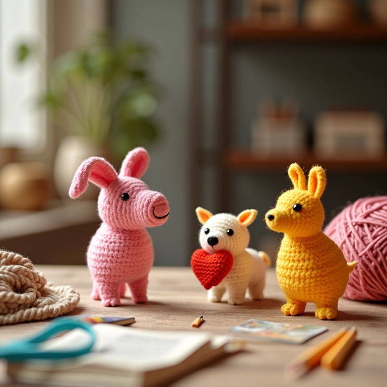 Amigurumis de crochê representando palitos de picolé artesanais coloridos.