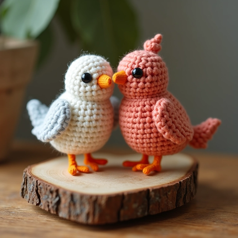 Amigurumis de crochê representando um casal de noivos, lembrancinha de casamento.